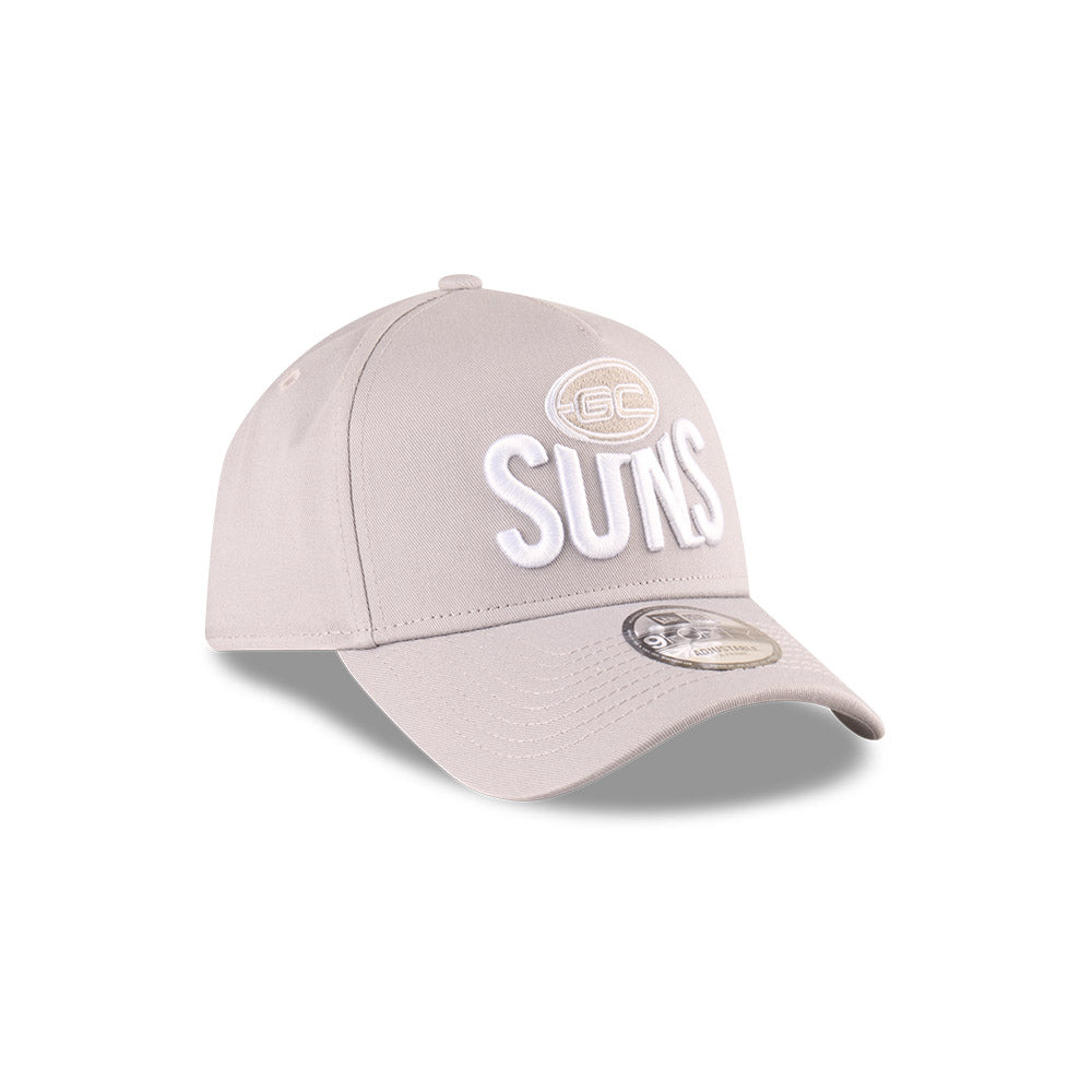 Gold Coast Suns Hat - 2025 Grey White 9Forty A-Frame AFL Snapback Cap - New Era